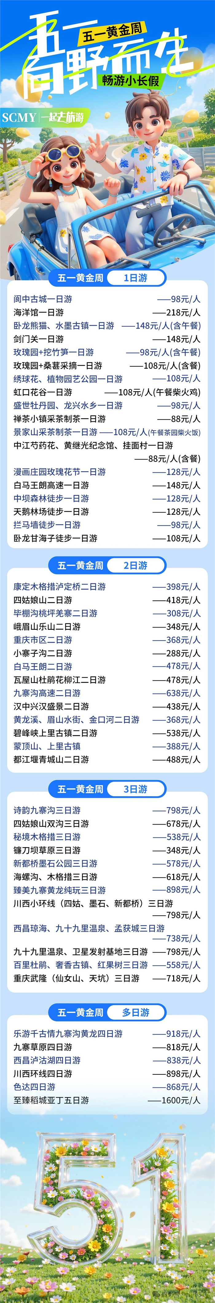绵阳Cmp冠军沐日旅行社五一节绵阳周边旅游线路推荐